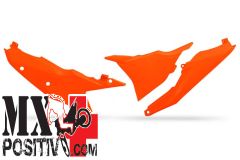 SIDE PANELS KTM SX 250 2023 UFO PLAST KT05012FFLU CON COPERCHIO SCATOLA FILTRO LATO SINISTRO ARANCIO FLUORO